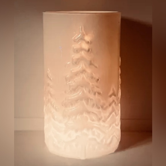 Glass Embossed Lantern 10” Christmas Tree Pattern For LED/Flameless Candles NEW - Picture 7 of 16